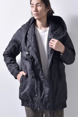 2102-JK03A Hooded Micro Fiber Coat Black