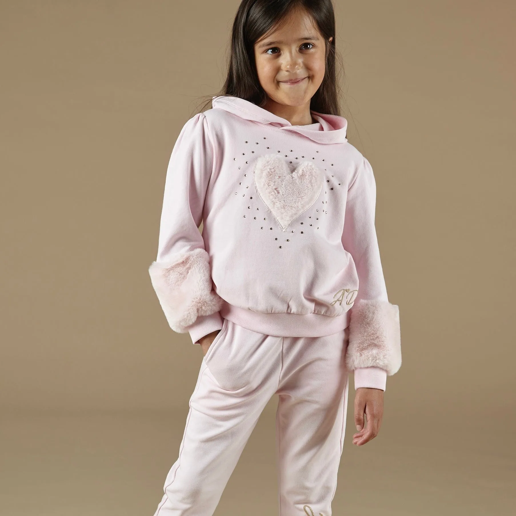 A DEE - Paris Faux Fur Heart Tracksuit - Pale Pink