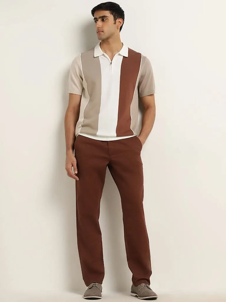 Ascot Dark Brown Relaxed-Fit Mid-Rise Cotton Blend Chinos