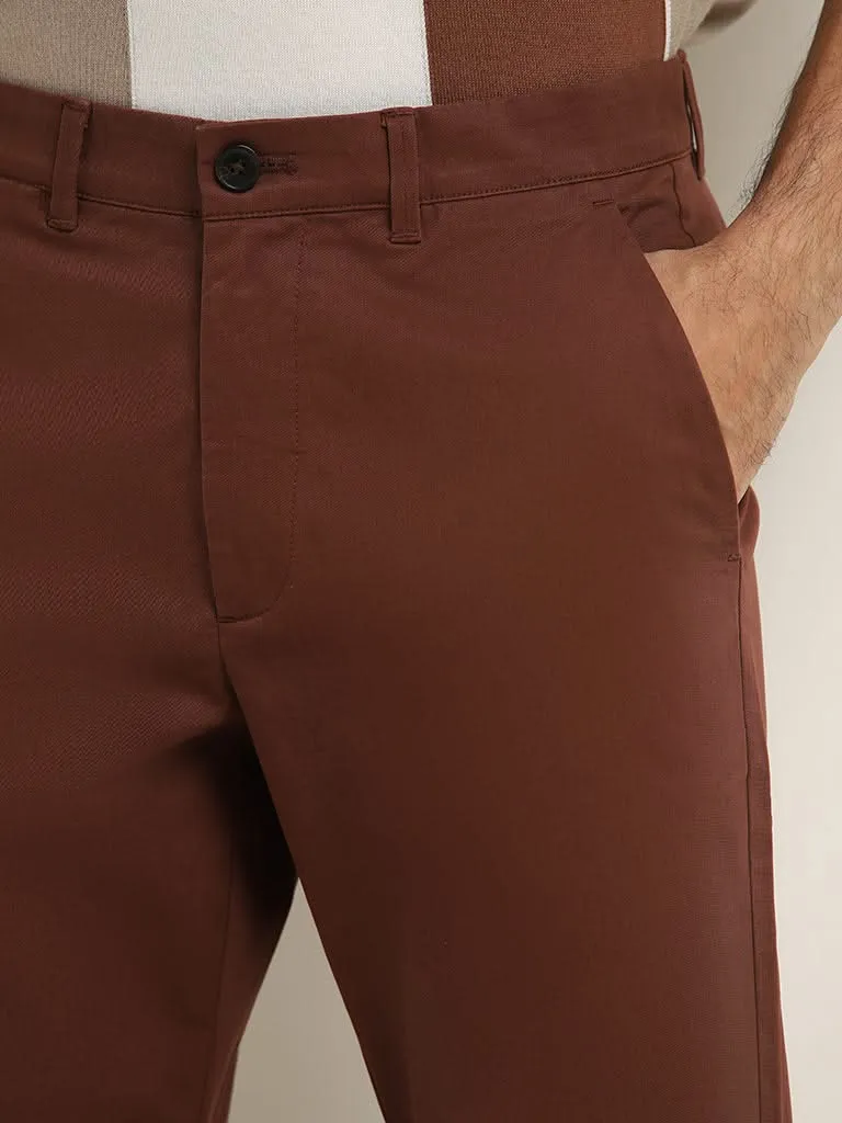 Ascot Dark Brown Relaxed-Fit Mid-Rise Cotton Blend Chinos