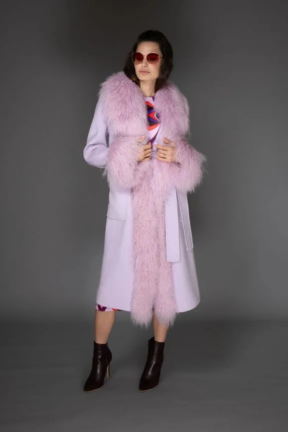 Aw Coat - Light Purple Cashmere & Mongolian Shearling Coat