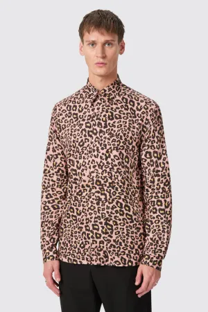 Bia Slim Fit Pink Leopard Print Cotton Shirt