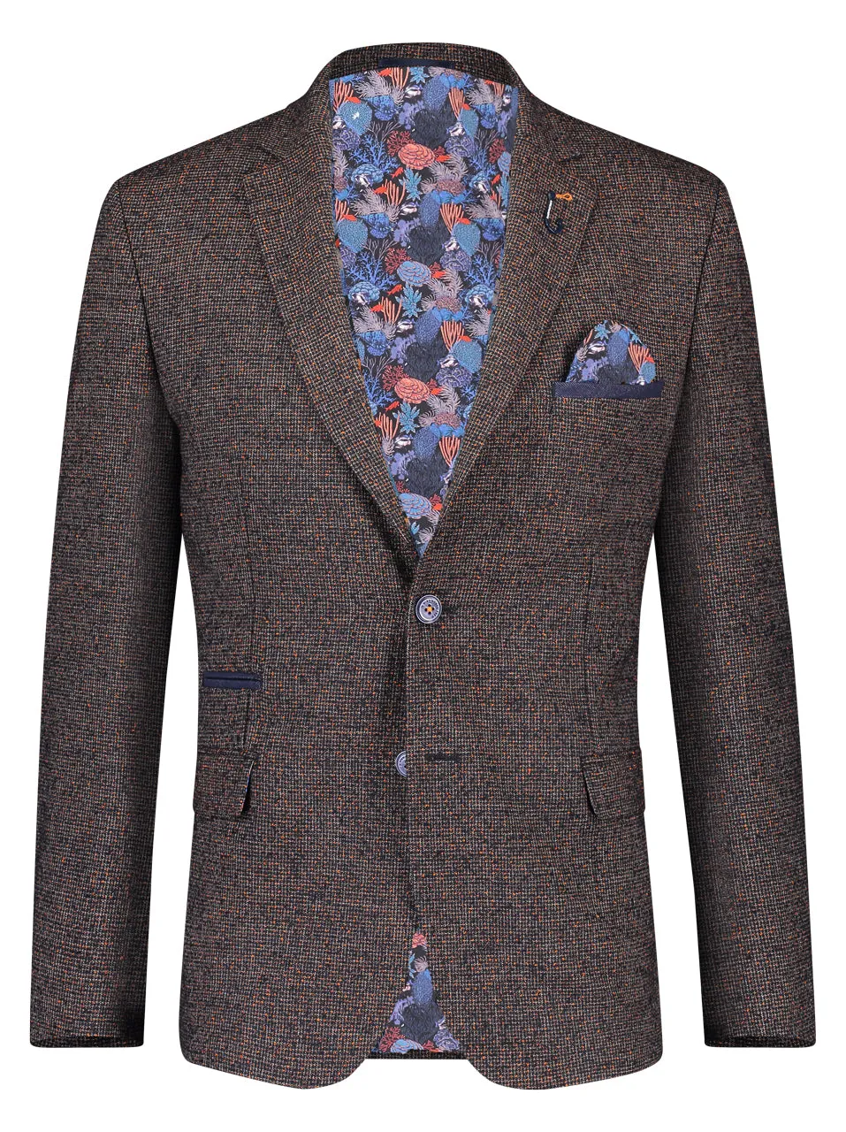 Blazer met koraalprint voering | A fish named Fred blazer orange blue structure