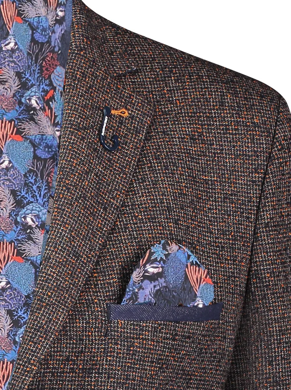 Blazer met koraalprint voering | A fish named Fred blazer orange blue structure