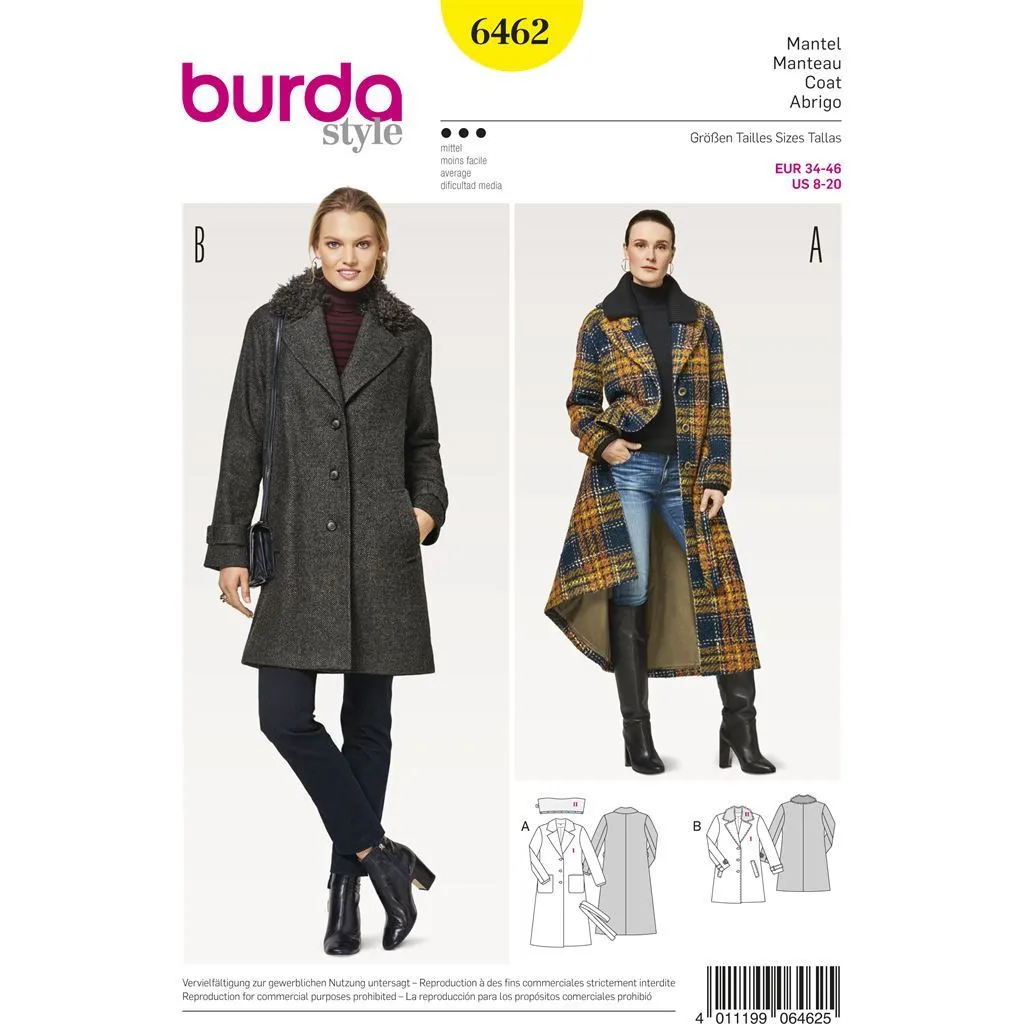 Burda Style Pattern B6462 Women'ss Fur Collar Coat