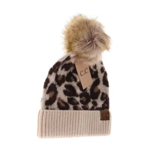 C.C LEOPARD BEANIE WITH POM