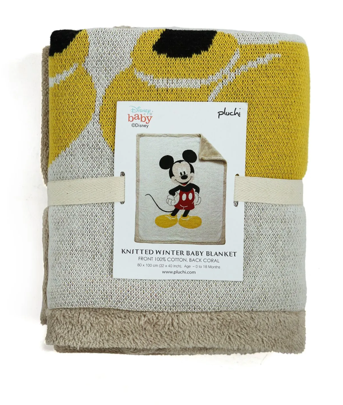 Classic Mickey Mouse - Disney Cotton Knitted Blanket With Soft Faux Fur Back For Babies (0 - 18 Months)