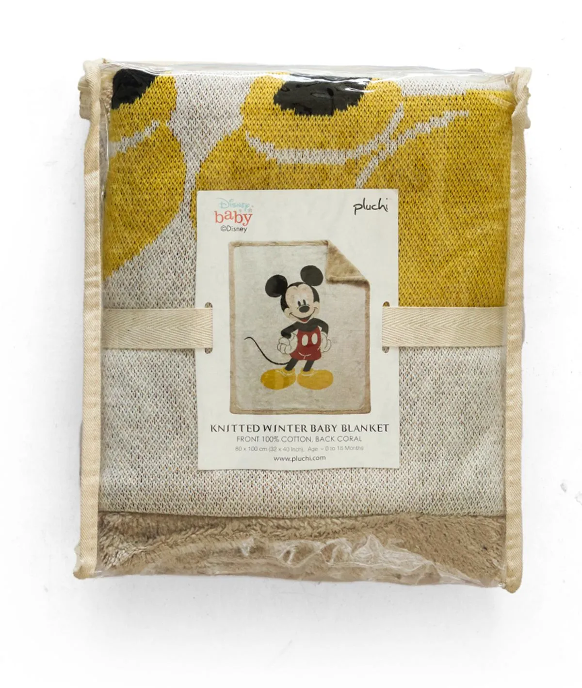 Classic Mickey Mouse - Disney Cotton Knitted Blanket With Soft Faux Fur Back For Babies (0 - 18 Months)