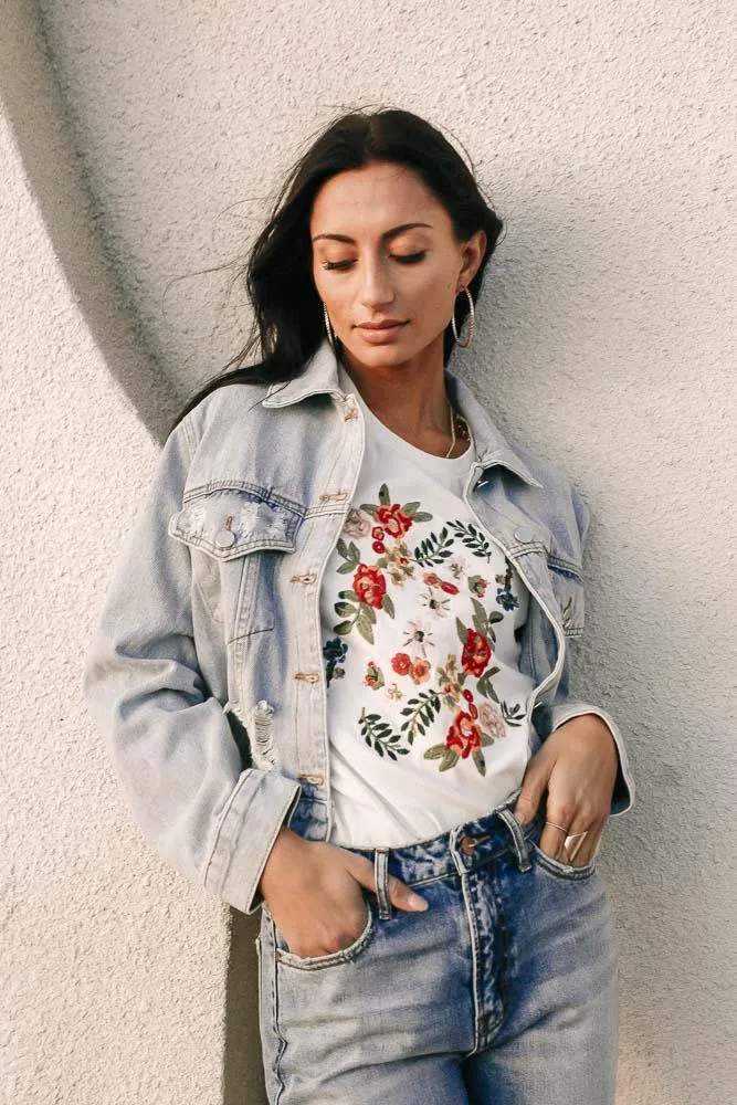 Cropped Distressed Denim Jacket