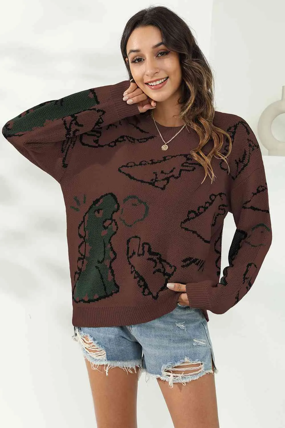 Dinosaur Print Pullover Sweater