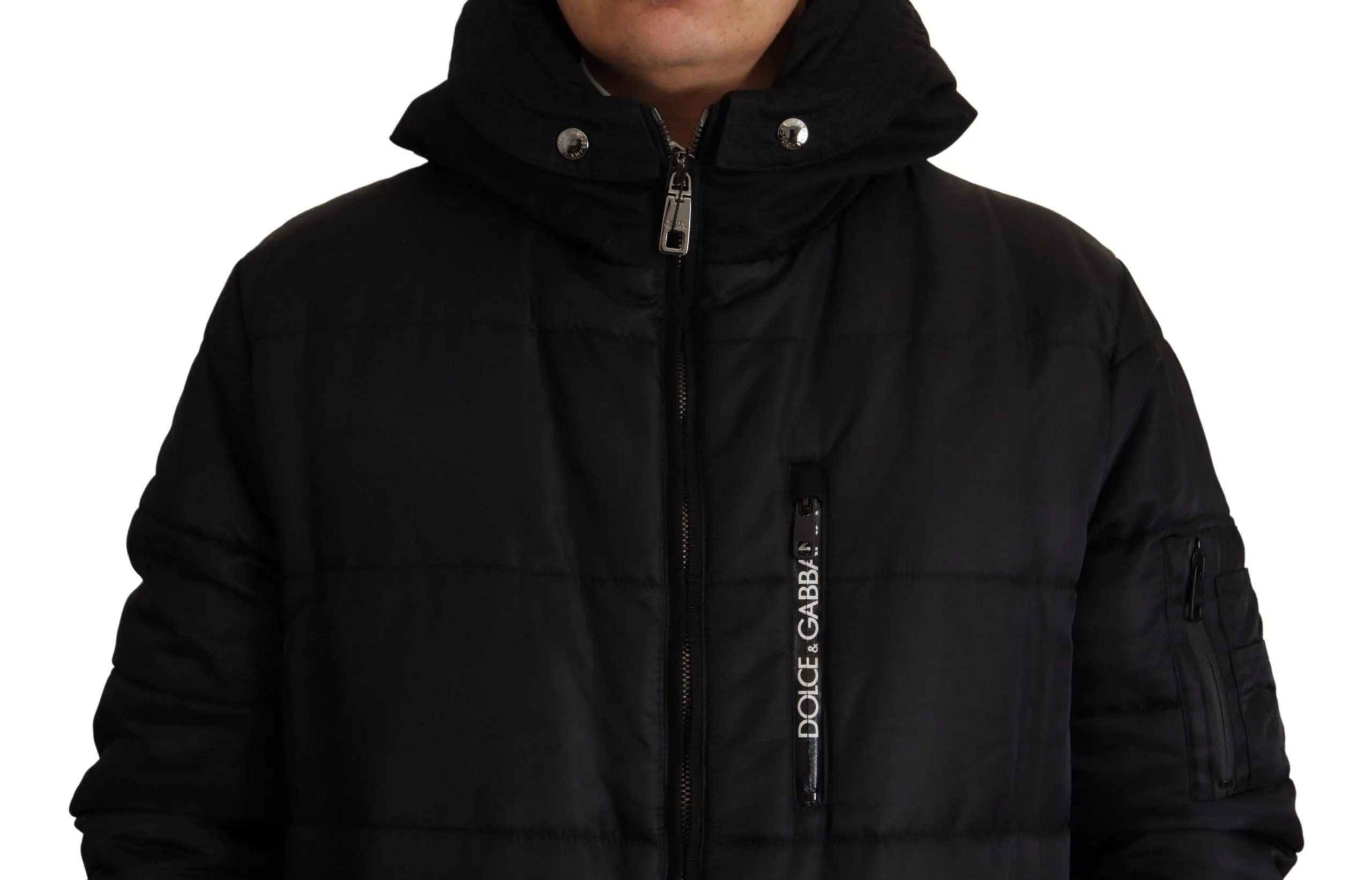 Dolce & Gabbana Black Nylon Hooded Parka Coat Winter Jacket