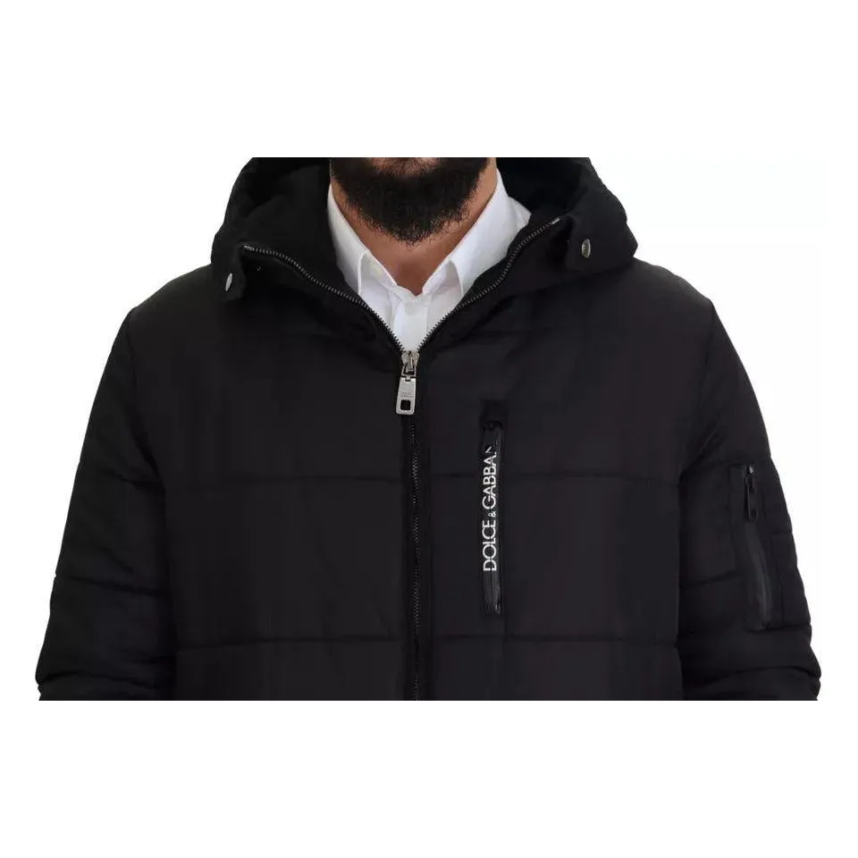 Dolce & Gabbana Black Nylon Hooded Parka Coat Winter Jacket