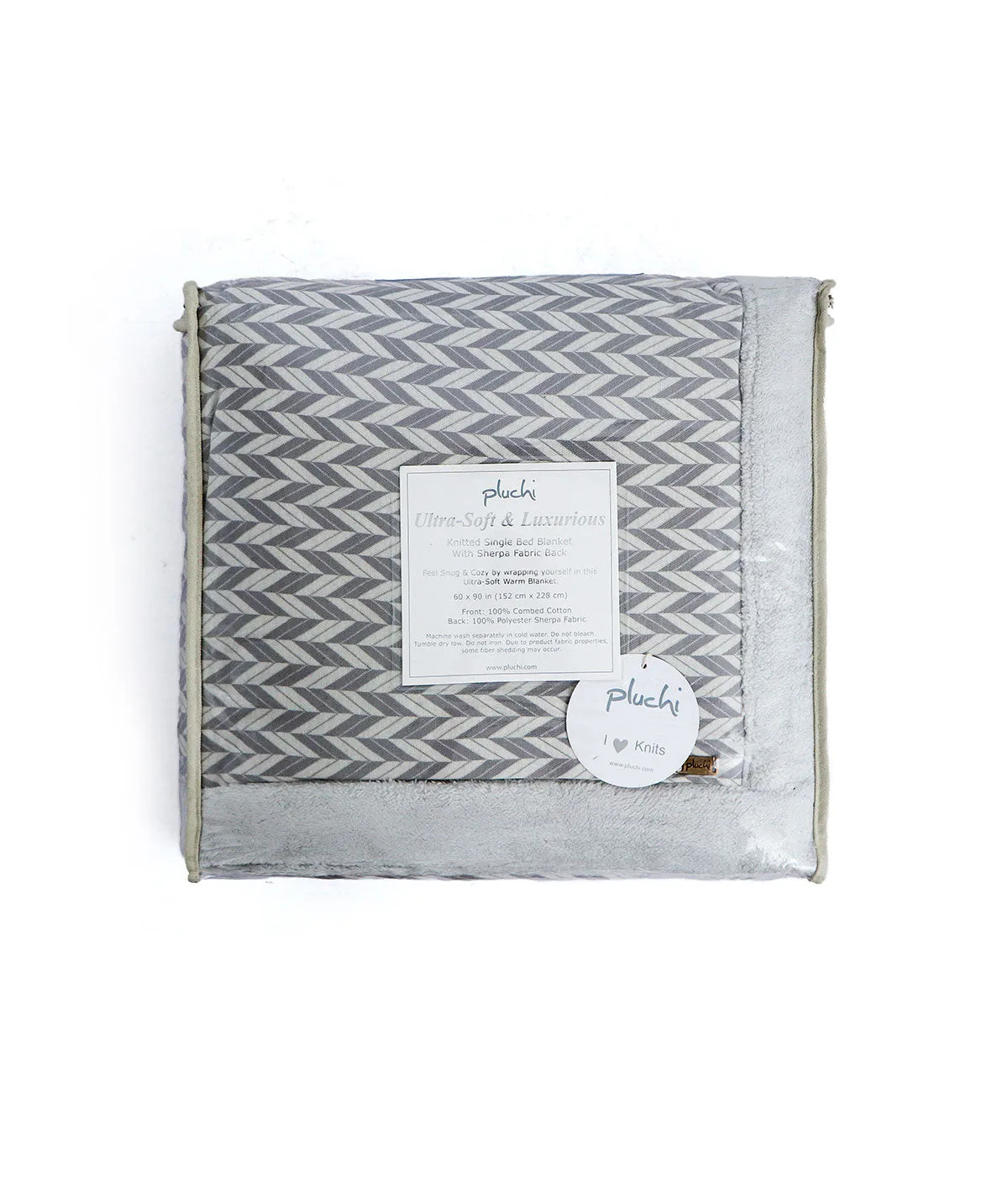 Eleanor- Grey & Natural Single Bed Cotton Knitted Blanket with Fur Back