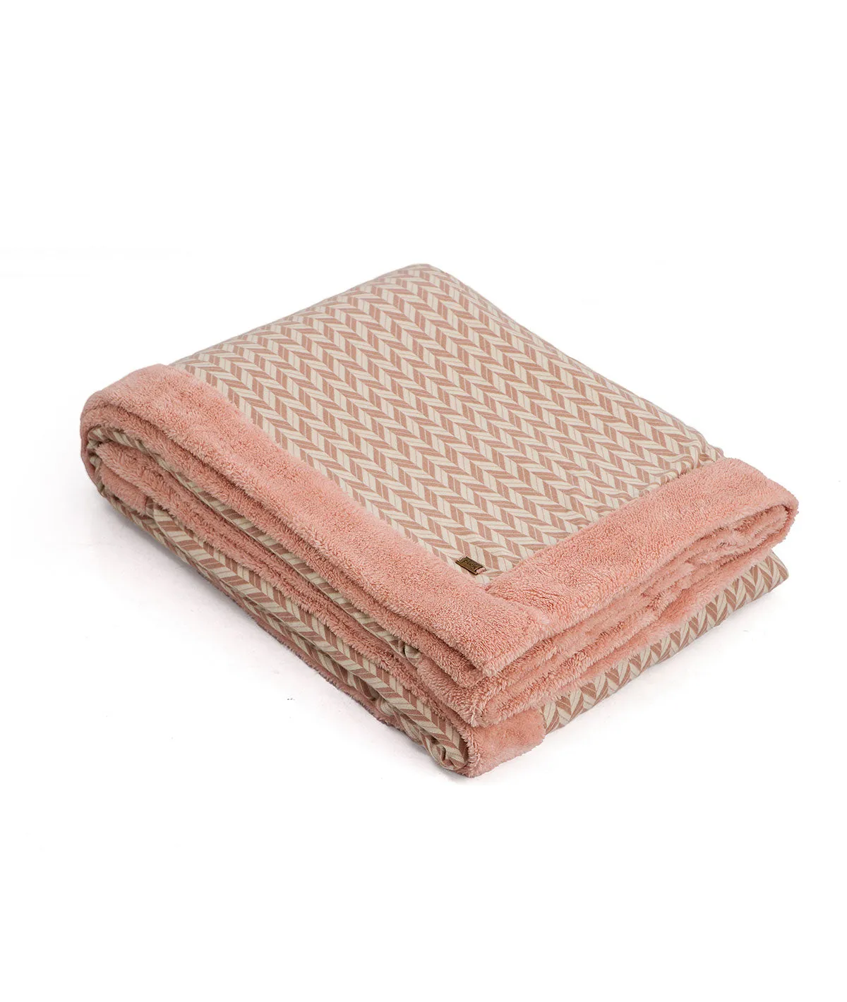 Eleanor- Pink & Natural Single Bed Cotton Knitted Blanket with Fur Back