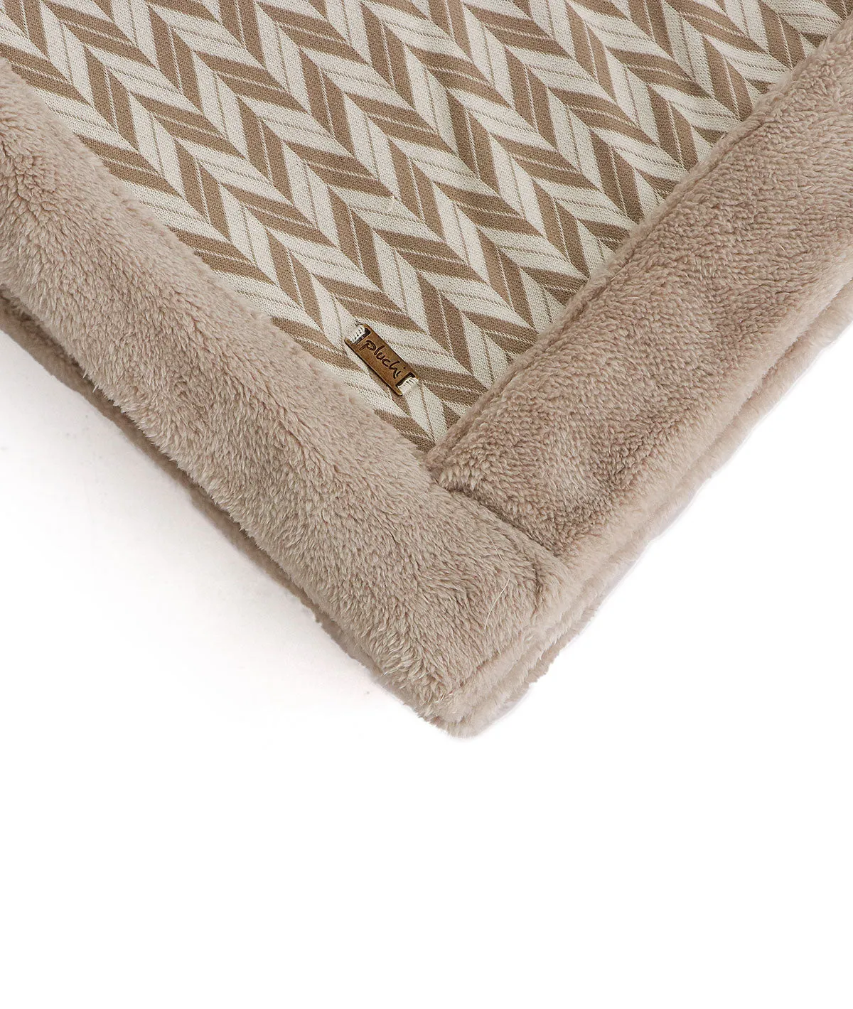 Eleanor- Stone & Natural Single Bed Cotton Knitted Blanket with Fur Back