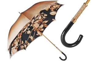 Elegant ladies umbrella with black and brown flowered design