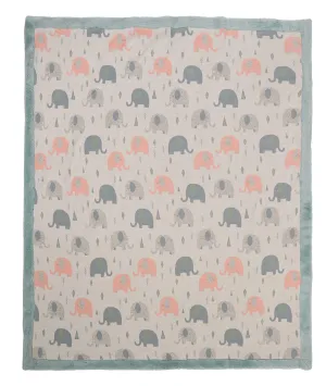 Elephants All the Way Indus Blue Knitted Blanket with Faux Fur Back for Babies