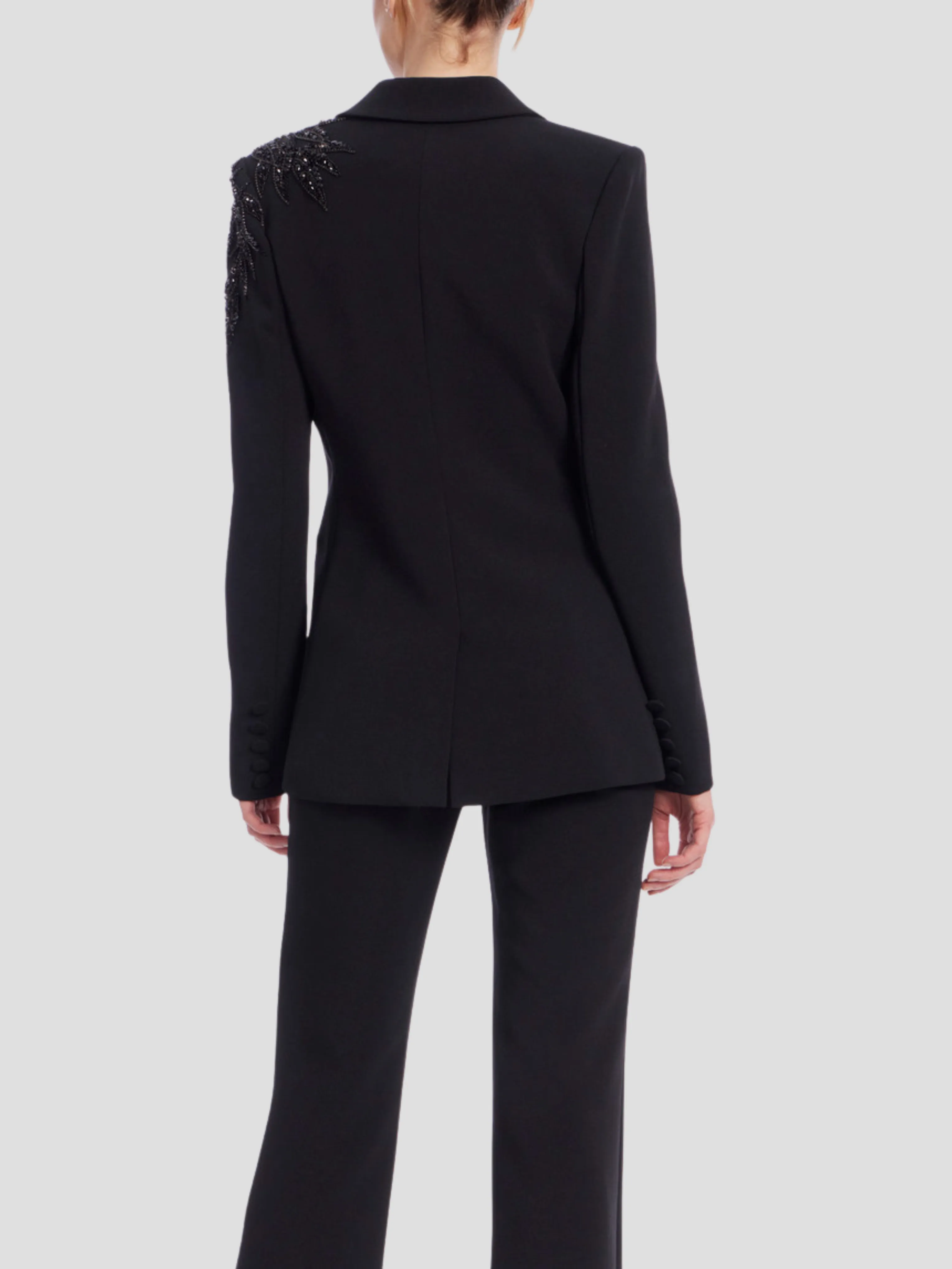 Embroidered Single Breasted Blazer in Black