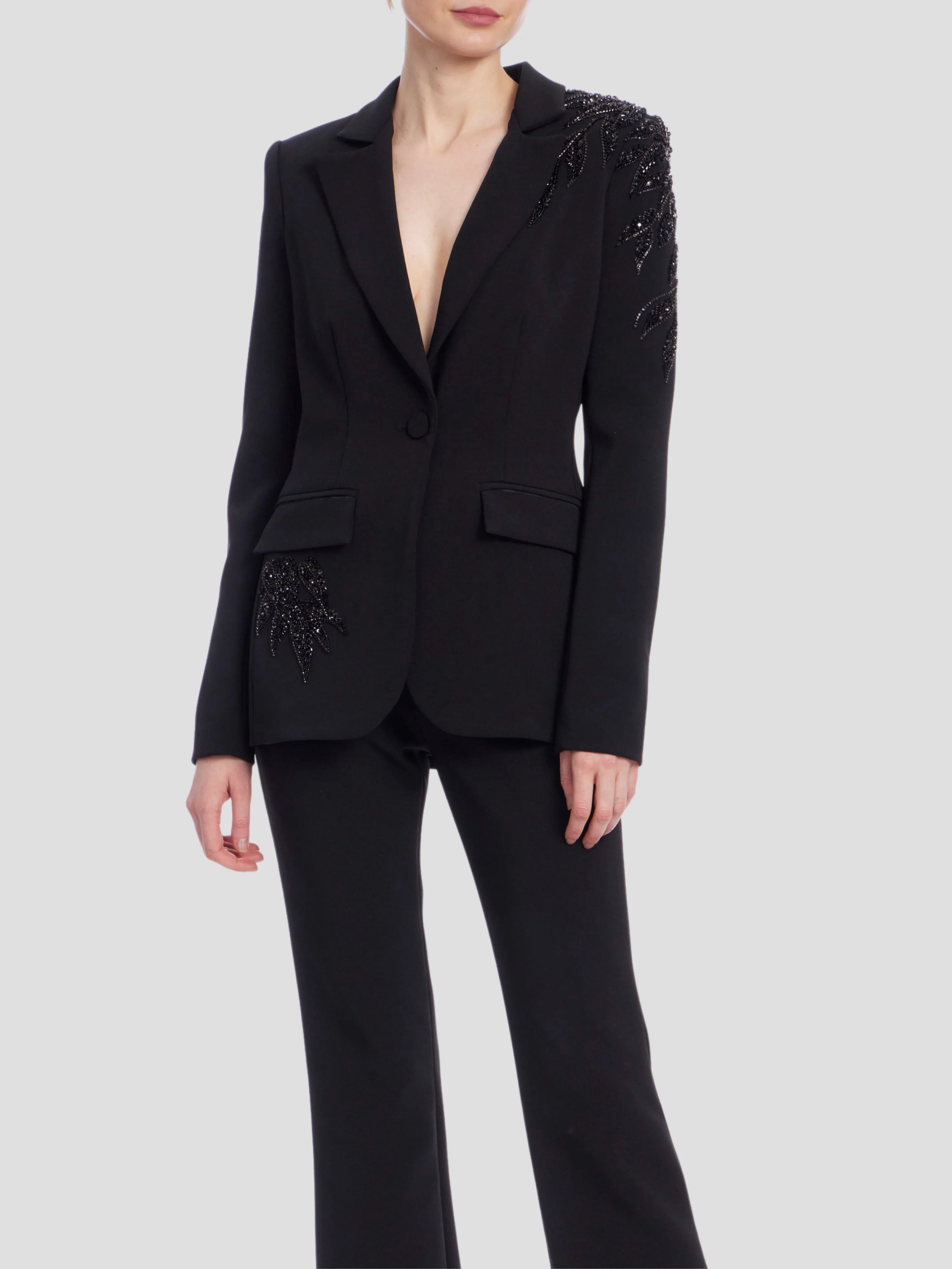 Embroidered Single Breasted Blazer in Black