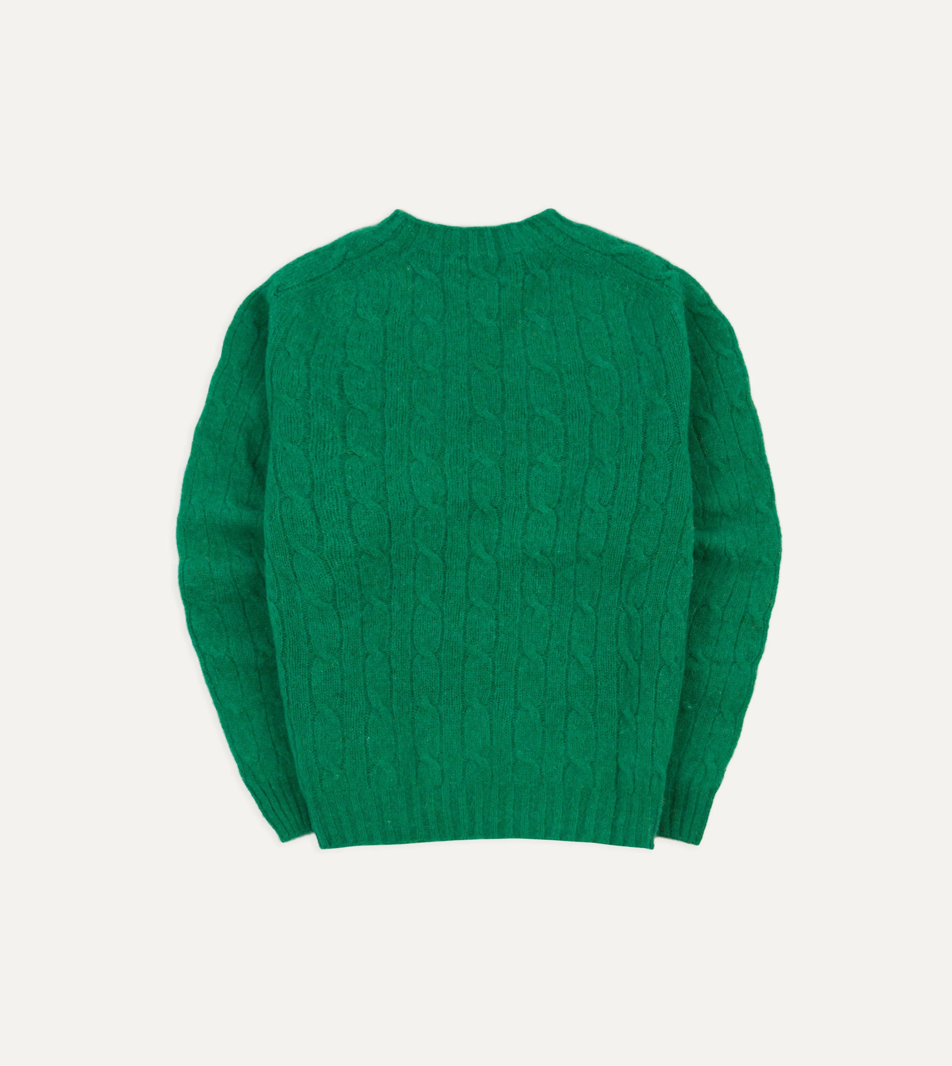 Emerald Green Brushed Cable Knit Shetland Crew Neck Jumper