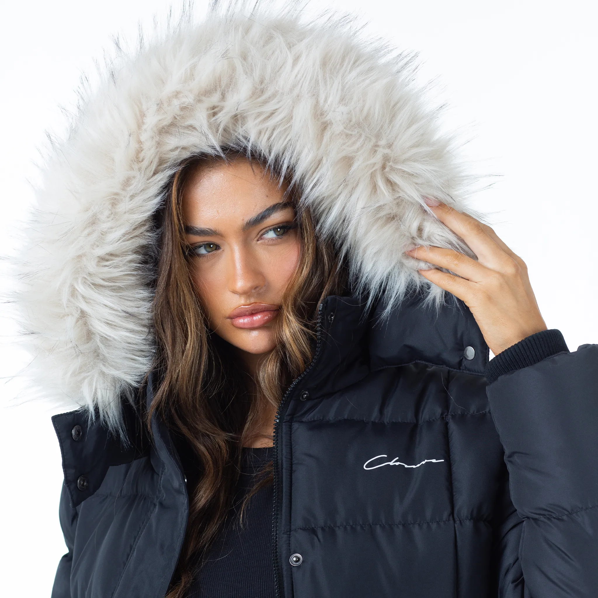 Faux Fur Longline Puffer  | Black