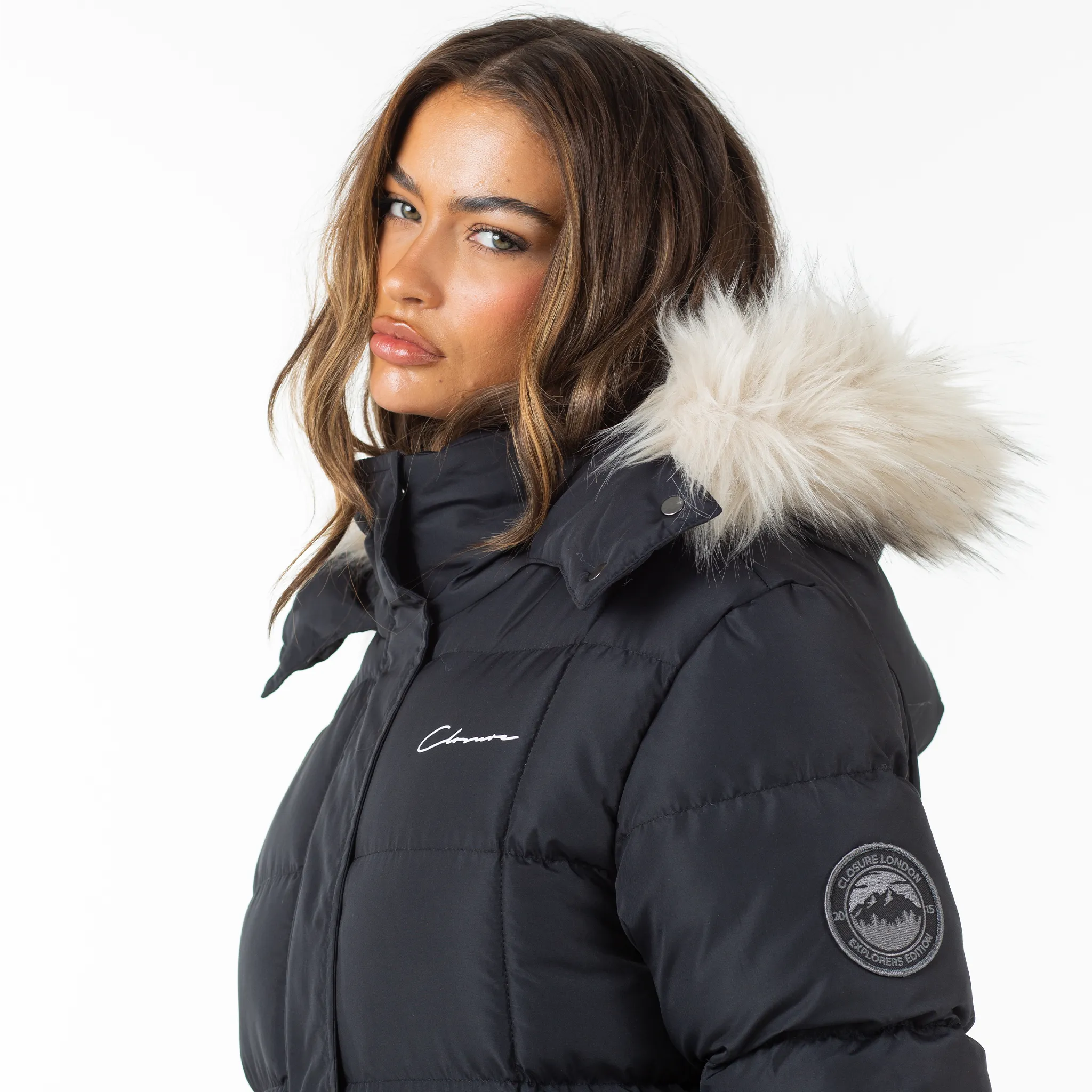 Faux Fur Longline Puffer  | Black