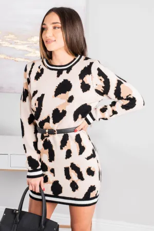 Feel The Fun Brown Leopard Sweater Dress