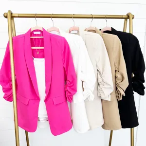 FINAL SALE - Like A Boss Ruched Sleeve Blazer - 5 Colors!