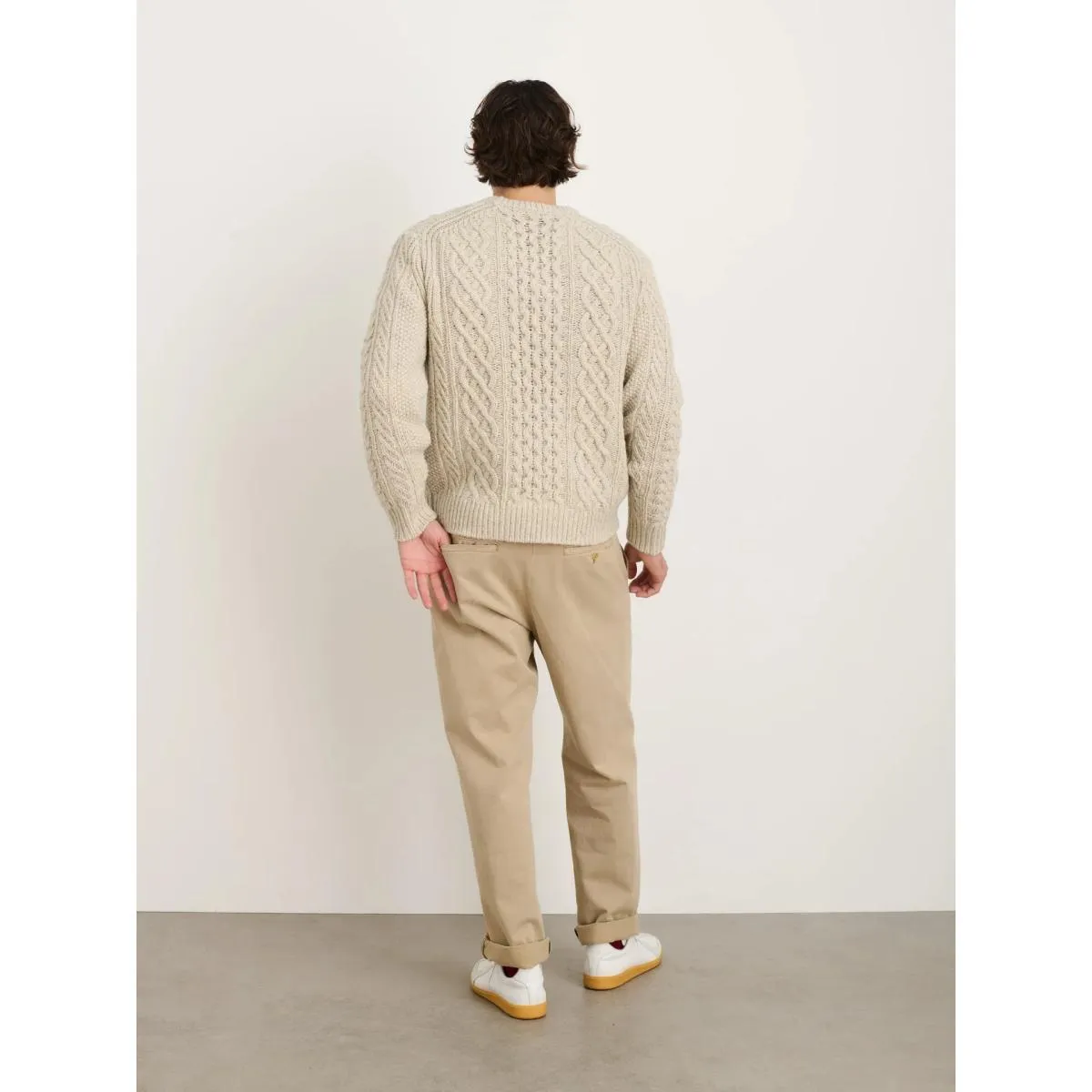 Fisherman Cable Crewneck Donegal Wool Oatmeal