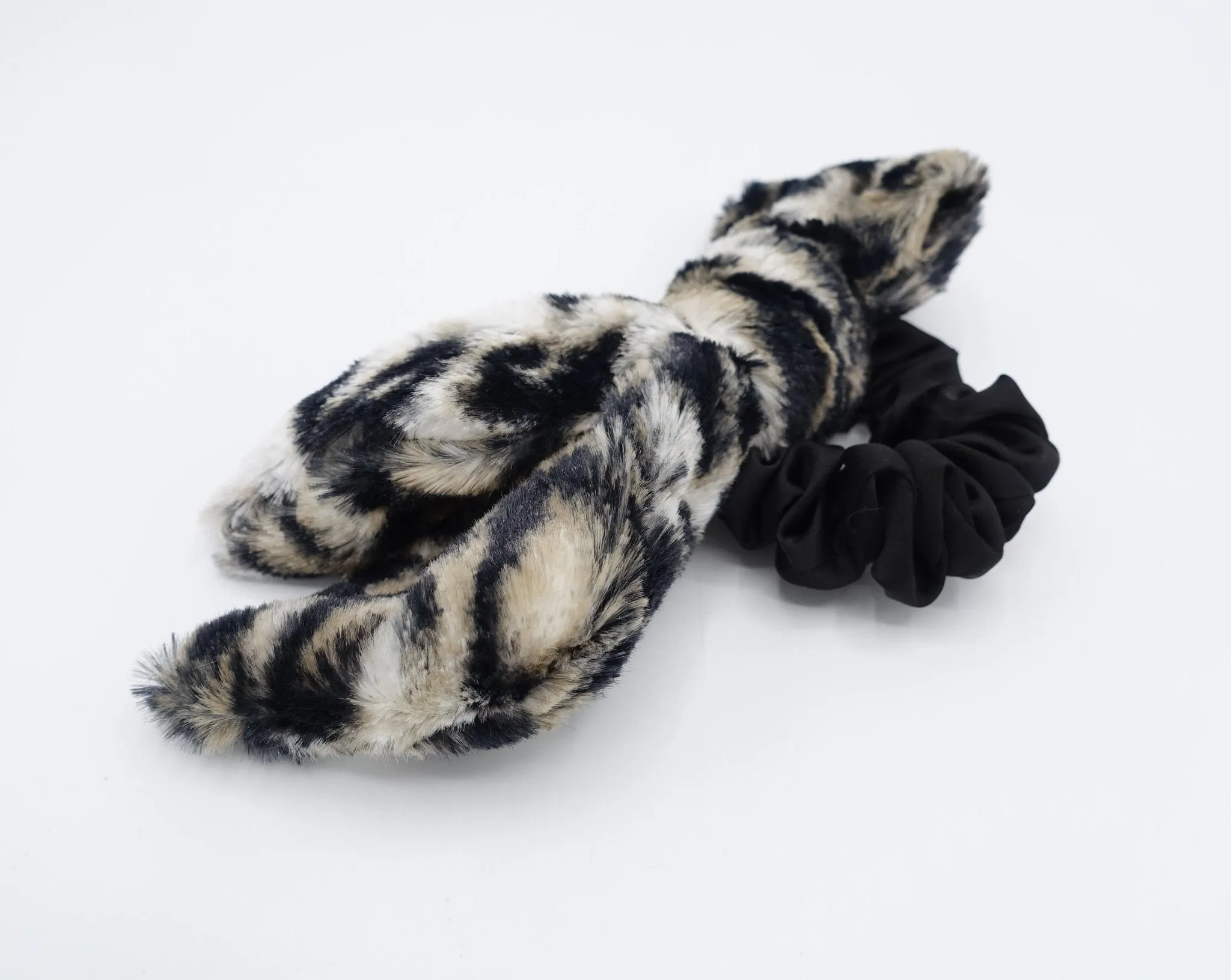 fur hair bow scrunchies leopard print hair tie stylish hair accessory for women