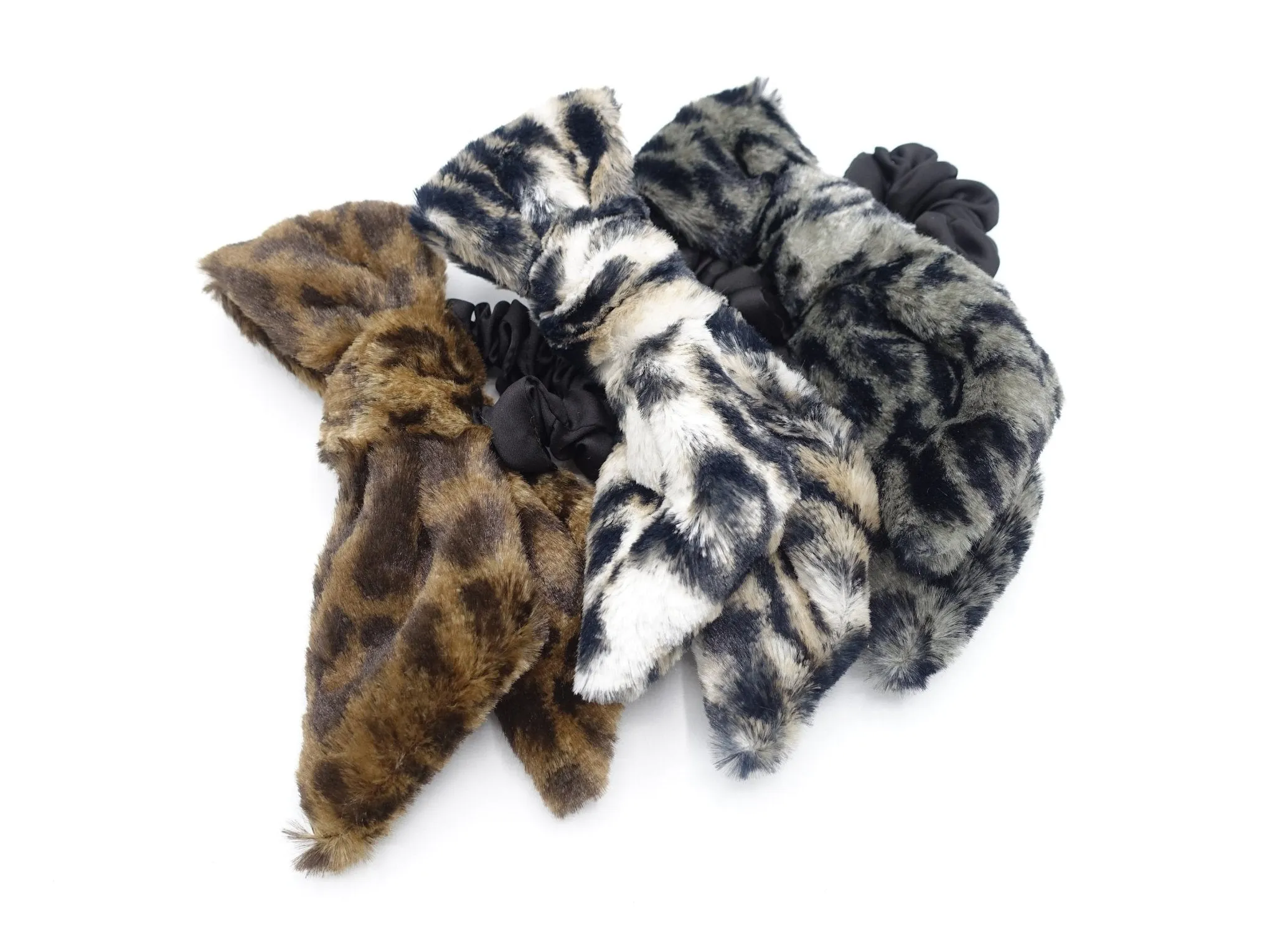 fur hair bow scrunchies leopard print hair tie stylish hair accessory for women