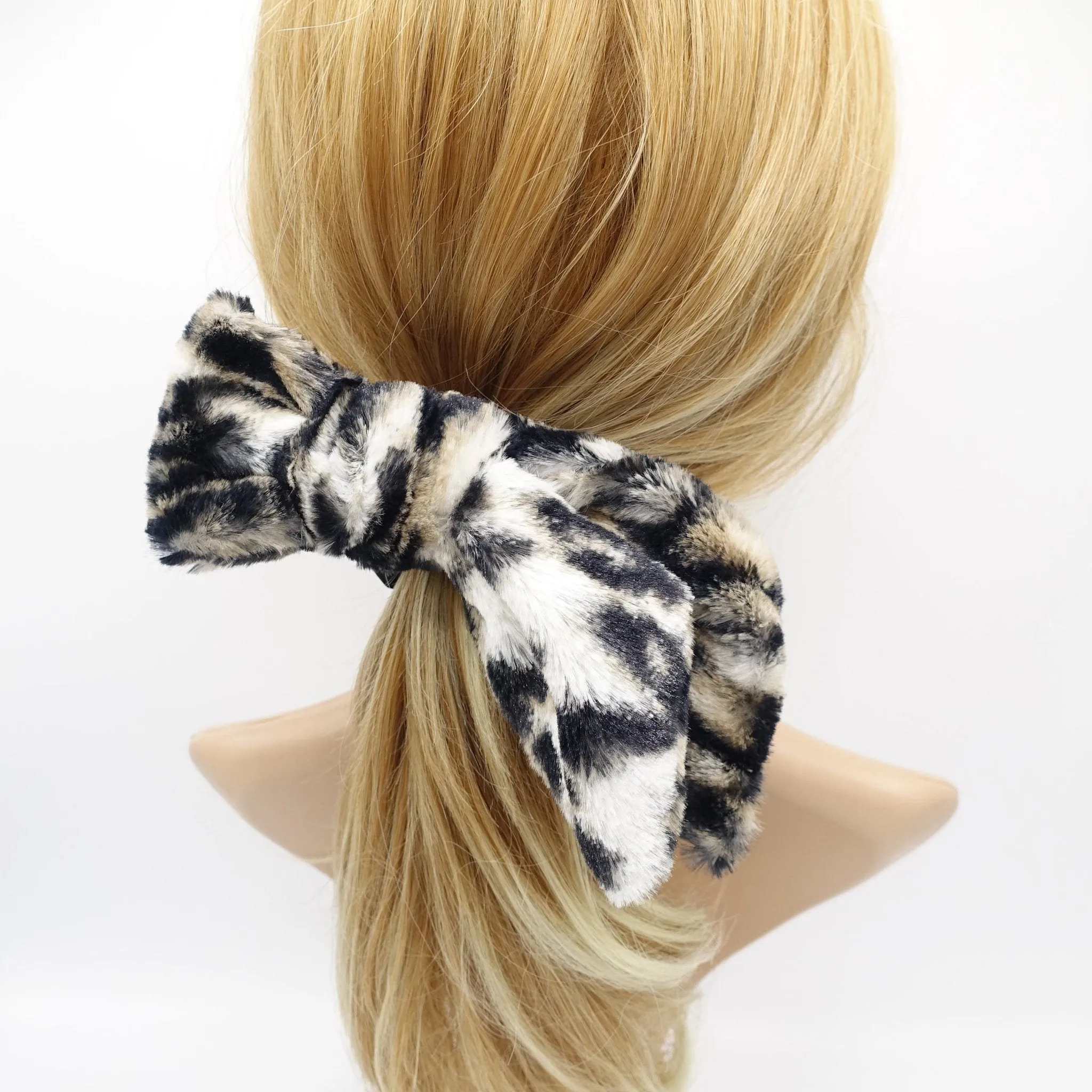 fur hair bow scrunchies leopard print hair tie stylish hair accessory for women