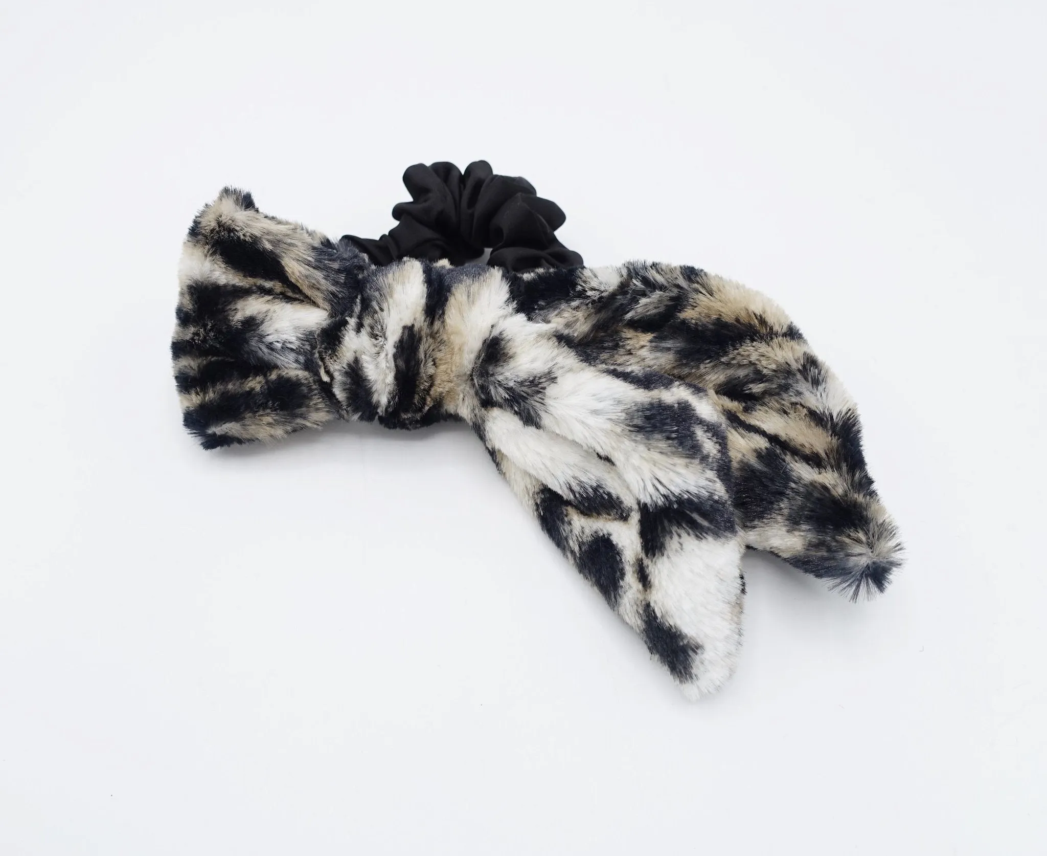 fur hair bow scrunchies leopard print hair tie stylish hair accessory for women