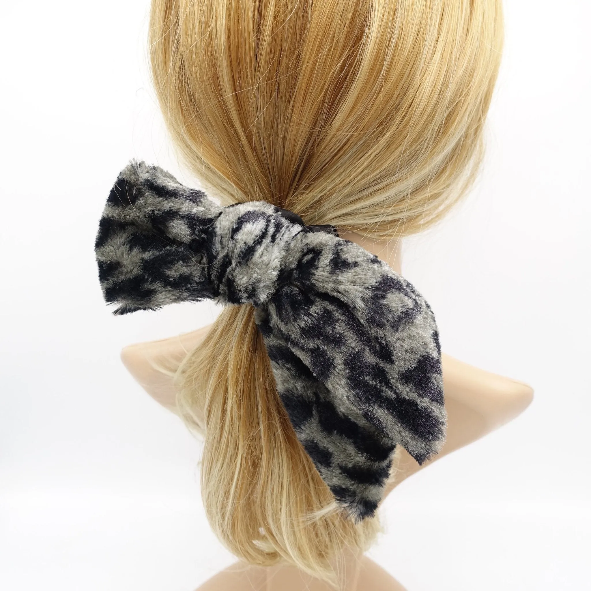 fur hair bow scrunchies leopard print hair tie stylish hair accessory for women