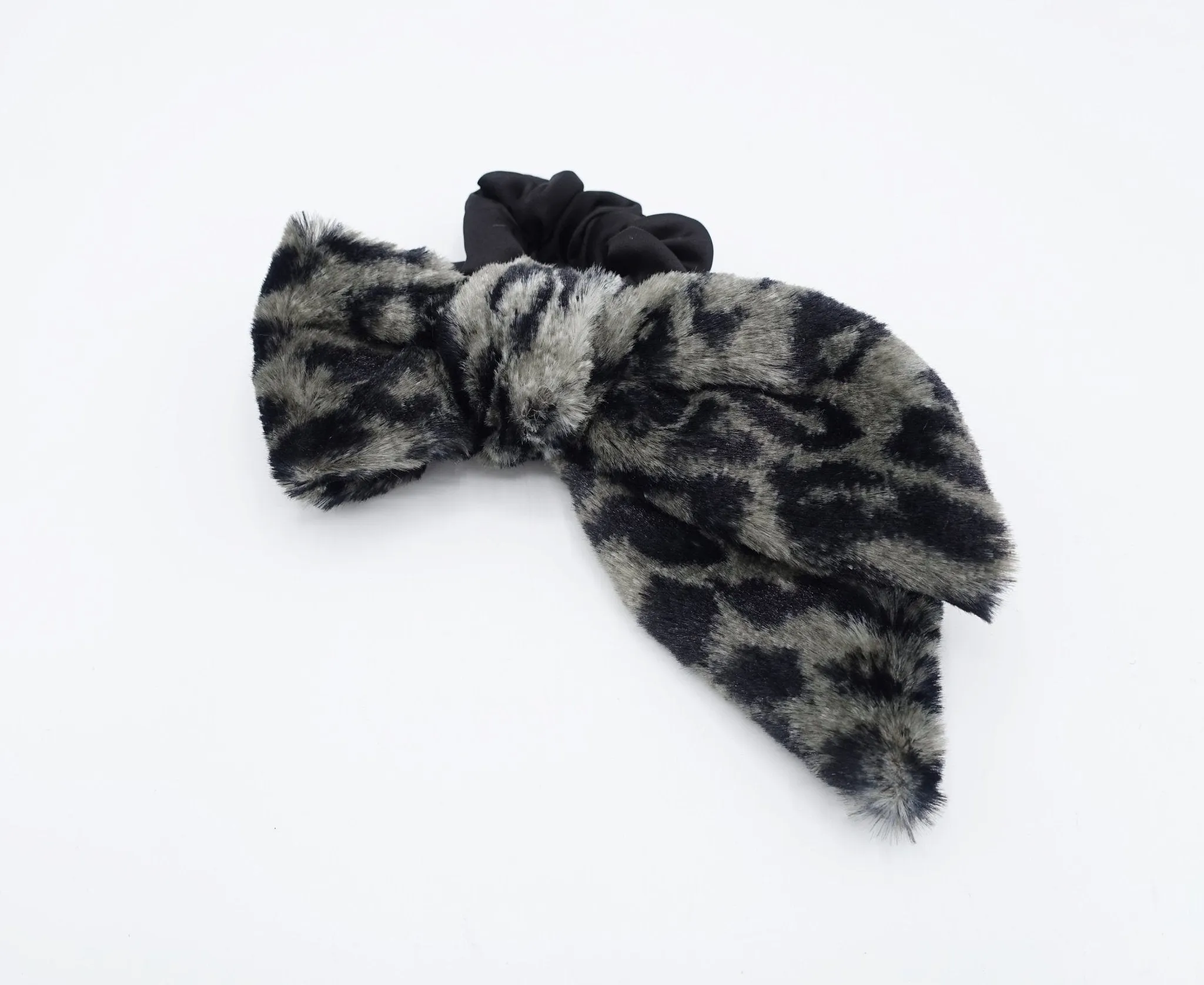 fur hair bow scrunchies leopard print hair tie stylish hair accessory for women