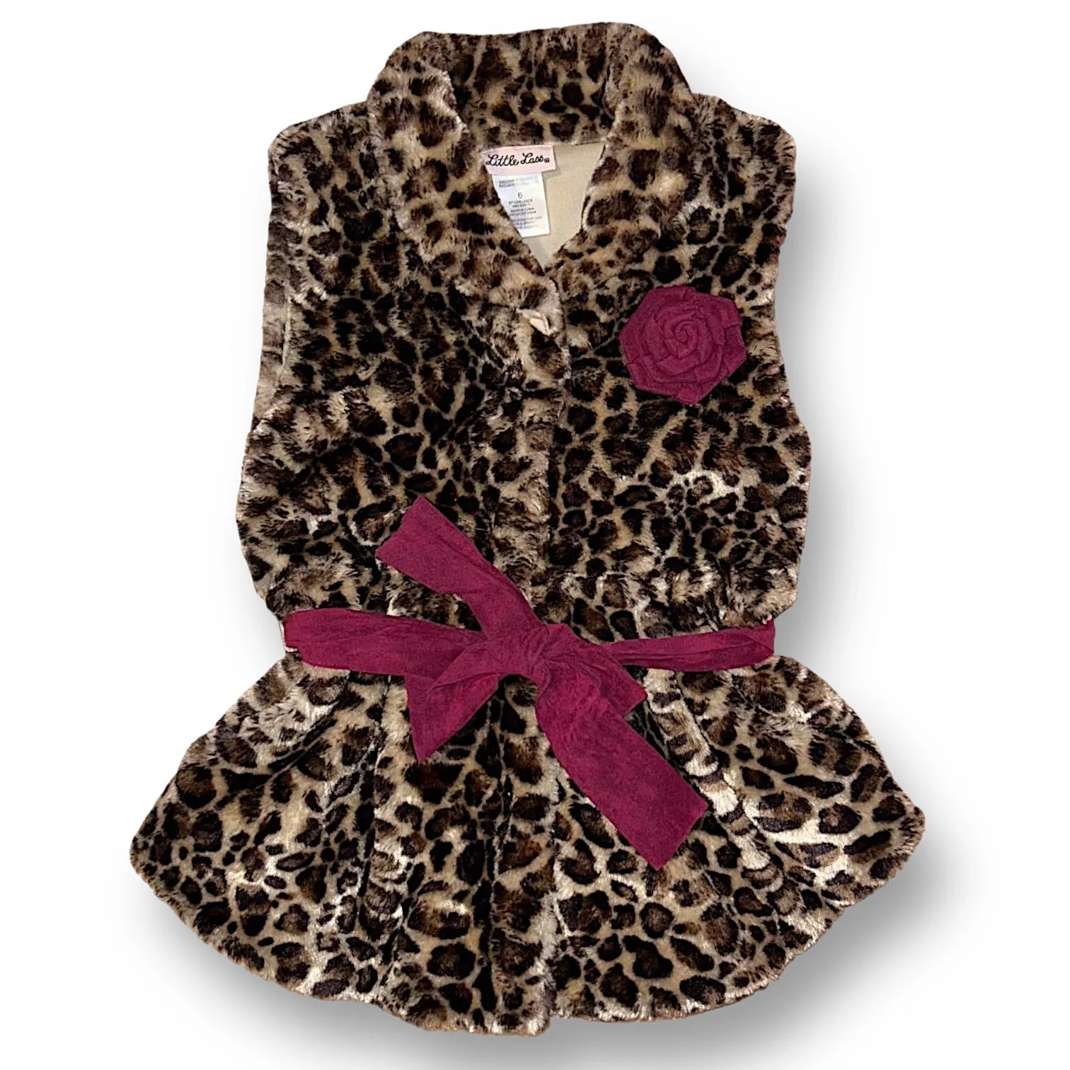 Girls Little Lass Size 6 Leopard Print Faux Fur Vest