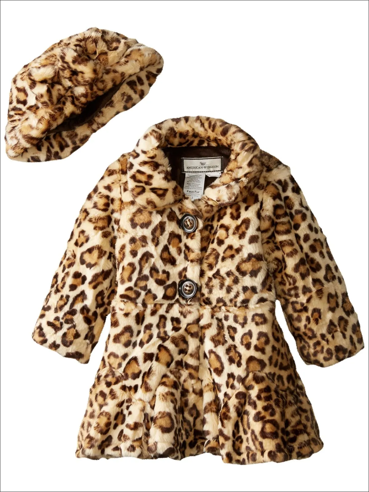 Girls Little Leopard Faux Fur Coat and Hat Set