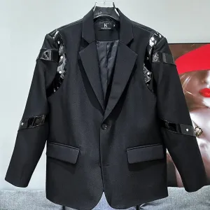 Glossy PU Leather Patchwork Design Blazer