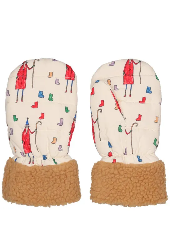 Jellymallow   Printed nylon mittens w/faux fur 