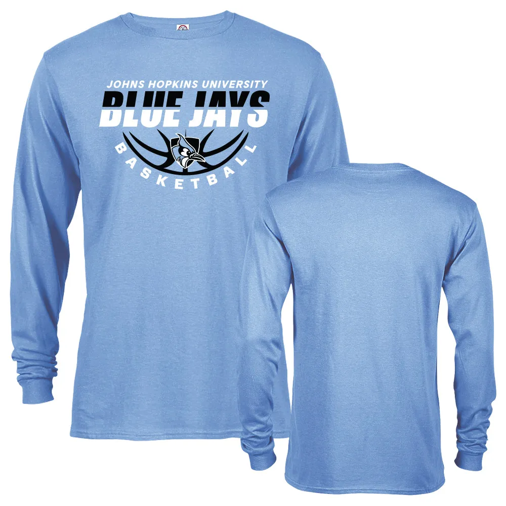 Johns Hopkins University Blue Jays Basketball Laces Logo Long Sleeve T-shirt