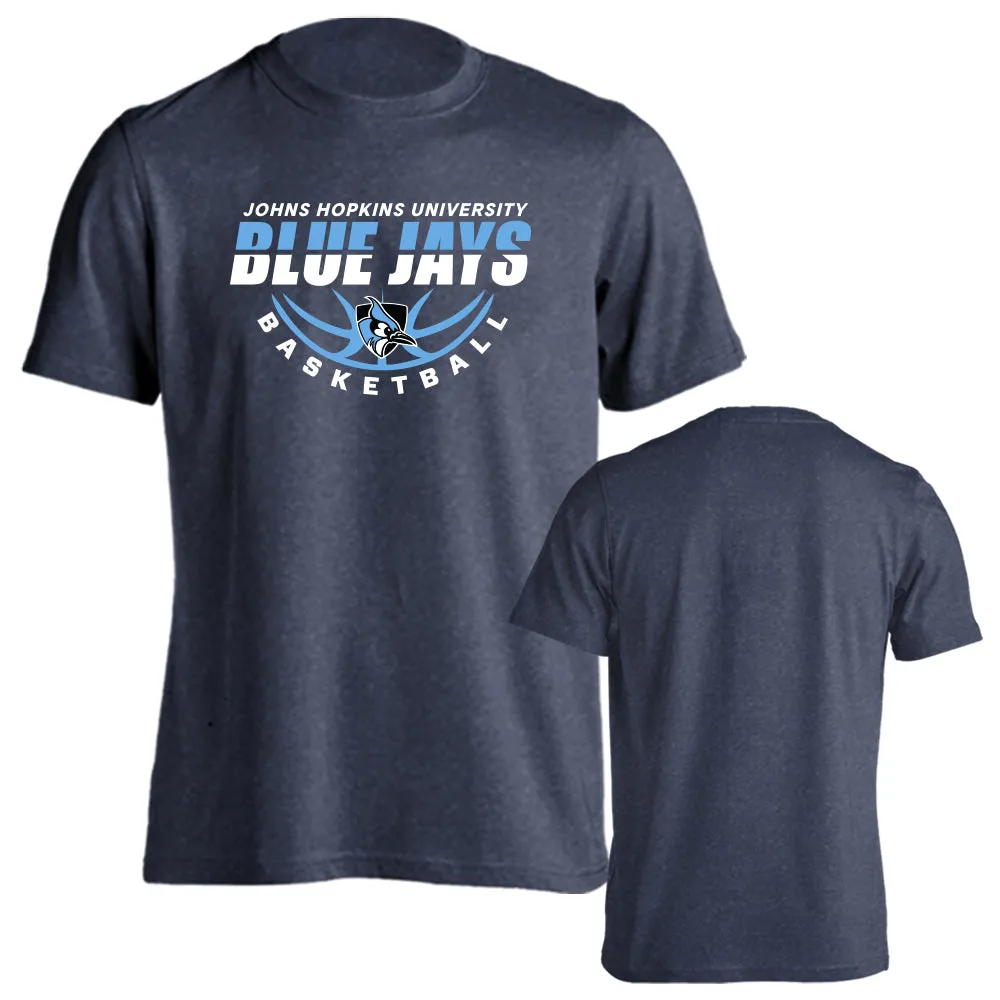 Johns Hopkins University Blue Jays Basketball Laces Logo Short Sleeve T-shirt