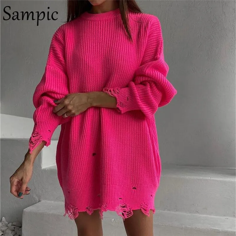 Joskaa hoco dresses Christmas Gift Sampic Pullover Knitted Loose Long Sleeve Casual Mini Sweater Dress 2024 Autumn Winter Y2K Basic O Neck Sexy Party Club Dresses