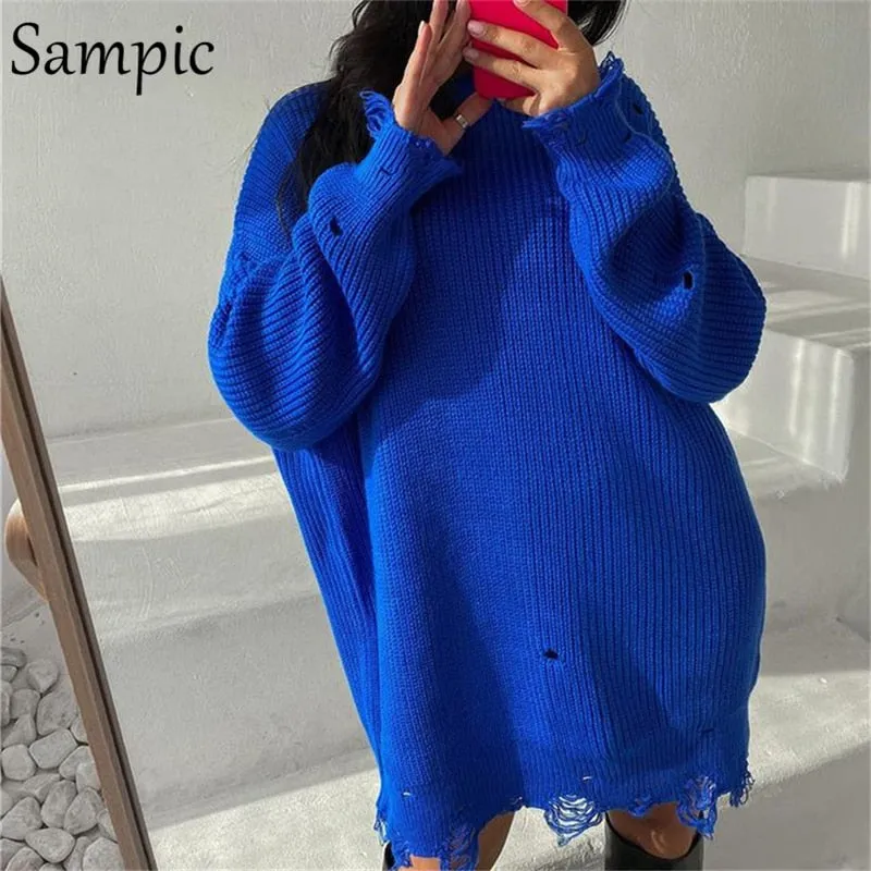 Joskaa hoco dresses Christmas Gift Sampic Pullover Knitted Loose Long Sleeve Casual Mini Sweater Dress 2024 Autumn Winter Y2K Basic O Neck Sexy Party Club Dresses