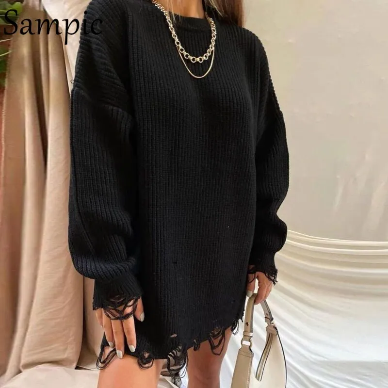 Joskaa hoco dresses Christmas Gift Sampic Pullover Knitted Loose Long Sleeve Casual Mini Sweater Dress 2024 Autumn Winter Y2K Basic O Neck Sexy Party Club Dresses