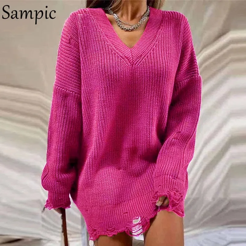 Joskaa hoco dresses Christmas Gift Sampic Pullover Knitted Loose Long Sleeve Casual Mini Sweater Dress 2024 Autumn Winter Y2K Basic O Neck Sexy Party Club Dresses