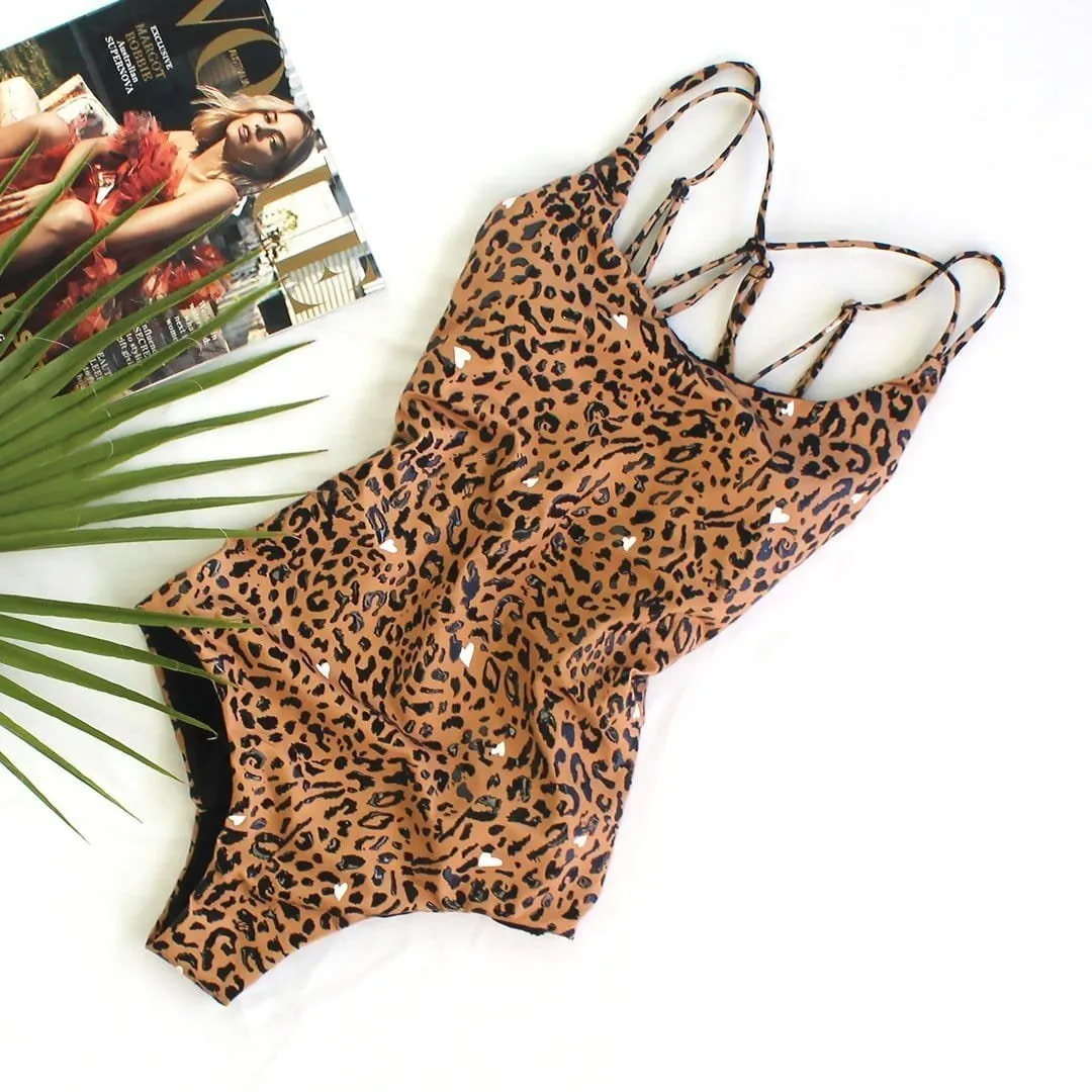 Kiara Bodysuit - Sticky Grip Criss Cross Bodysuit Brown Leopard