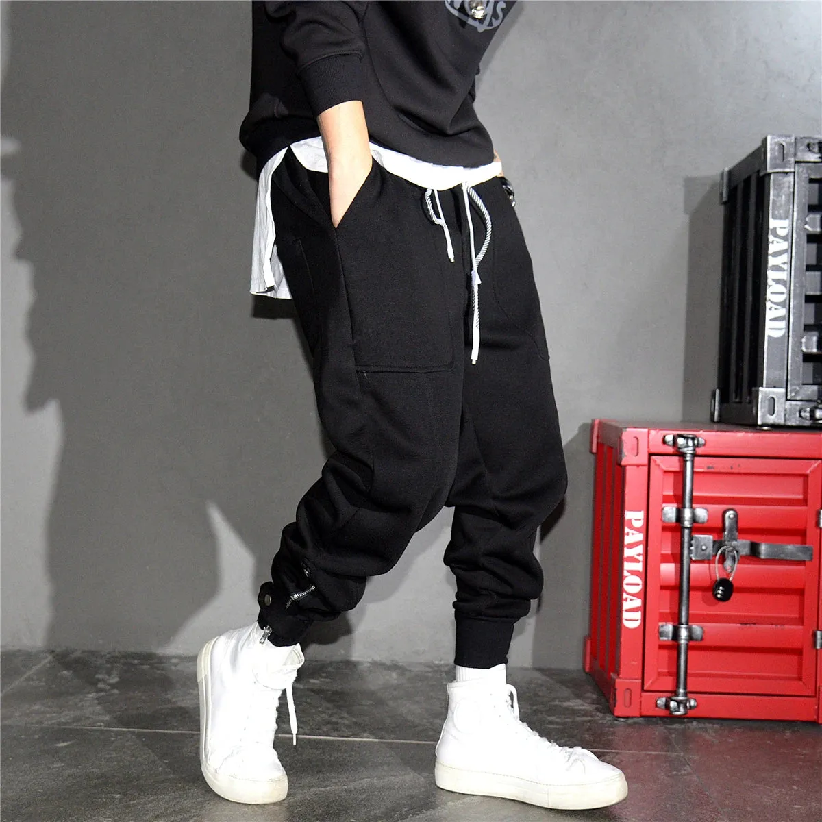 Korean Streetwear Sweatpants Black Sports Harem Joggers Men