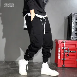 Korean Streetwear Sweatpants Black Sports Harem Joggers Men