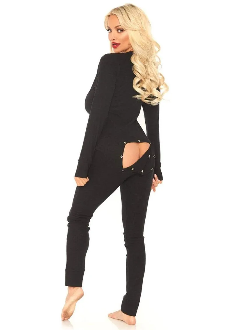 Leg Avenue Cozy Brushed Rib Long Johns with Cheeky Snap Closure Back Flap