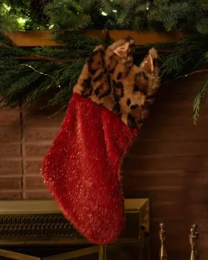 Leopard Faux Fur Christmas Stocking